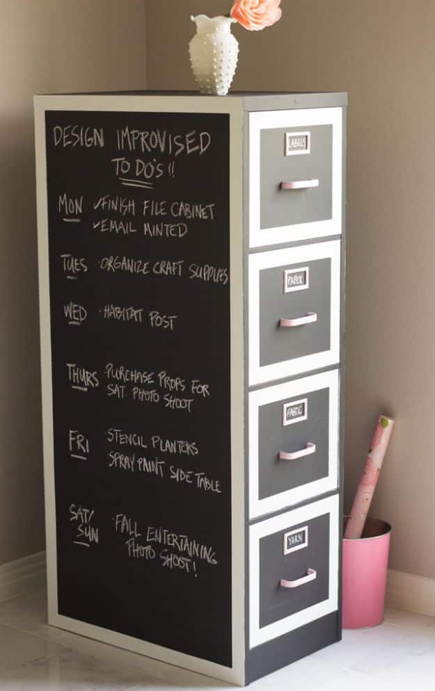 DIY Chalkboard Paint Ideas for Furniture Projects, Home Decor, Kitchen, Bedroom, Signs and Crafts for Teens. | File Cabinet Chalkboard Makeover 