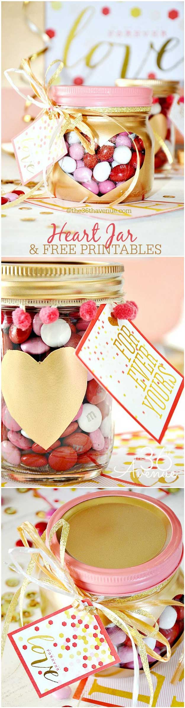 Mason Jar Valentine Gifts and Crafts | DIY Ideas for Valentines Day for Cute Gift Giving and Decor | Heart Jars and Free Printables | #valentines