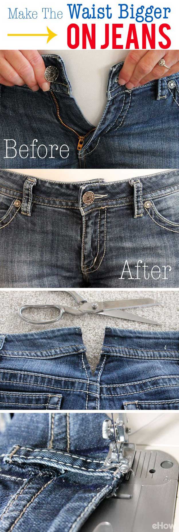 Sewing Hacks | Best Tips and Tricks for Sewing Patterns, Projects, Machines, Hand Sewn Items. Clever Ideas for Beginners and Even Experts | How To Make The Waist Bigger on Jeans 