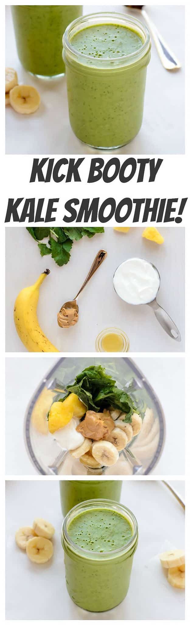 Healthy smoothie recipes and easy ideas perfect for breakfast, energy. Low calorie and high protein recipes for weightloss and to lose weight. Simple homemade recipe ideas that kids love. | Kick Booty Kale Smoothie #smoothies #recipess