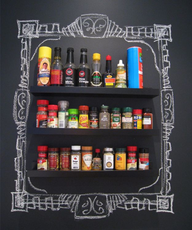 DIY Chalkboard Paint Ideas for Furniture Projects, Home Decor, Kitchen, Bedroom, Signs and Crafts for Teens. | Kitchen Spice Storage Framed In Chalk 