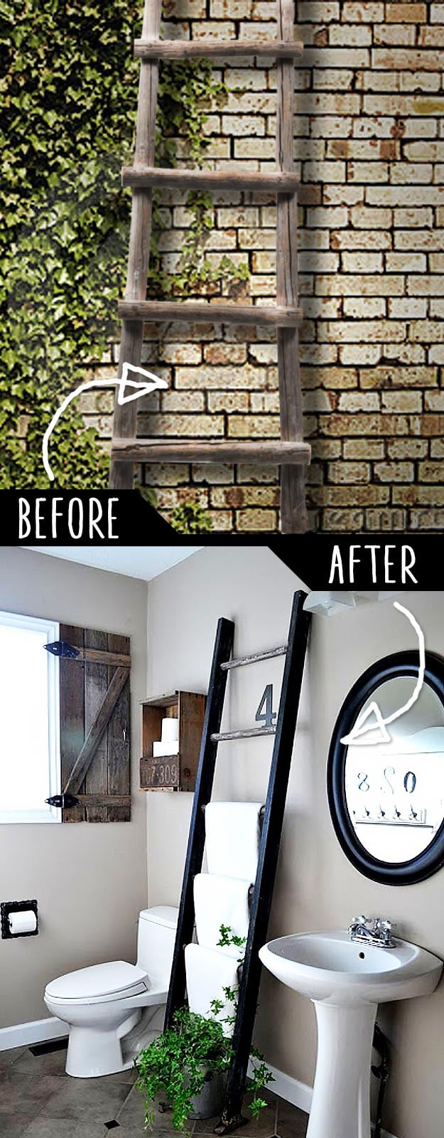 DIY Furniture Hacks | Ladder Towel Rack | Cool Ideas for Creative Do It Yourself Furniture | Cheap Home Decor Ideas for Bedroom, Bathroom, Living Room, Kitchen #diy