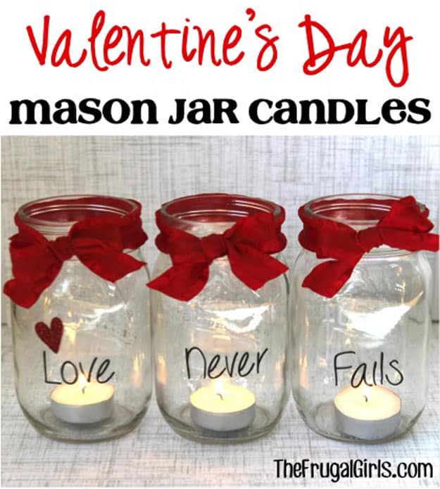 Mason Jar Valentine Gifts and Crafts | DIY Ideas for Valentines Day for Cute Gift Giving and Decor | Mason Jar Candles with a lovely Message | #valentines