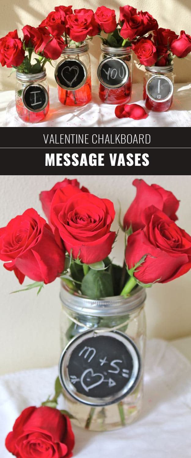 Mason Jar Valentine Gifts and Crafts | DIY Ideas for Valentines Day for Cute Gift Giving and Decor | Mason Jar Valentine Chalkboard Vases | #valentines