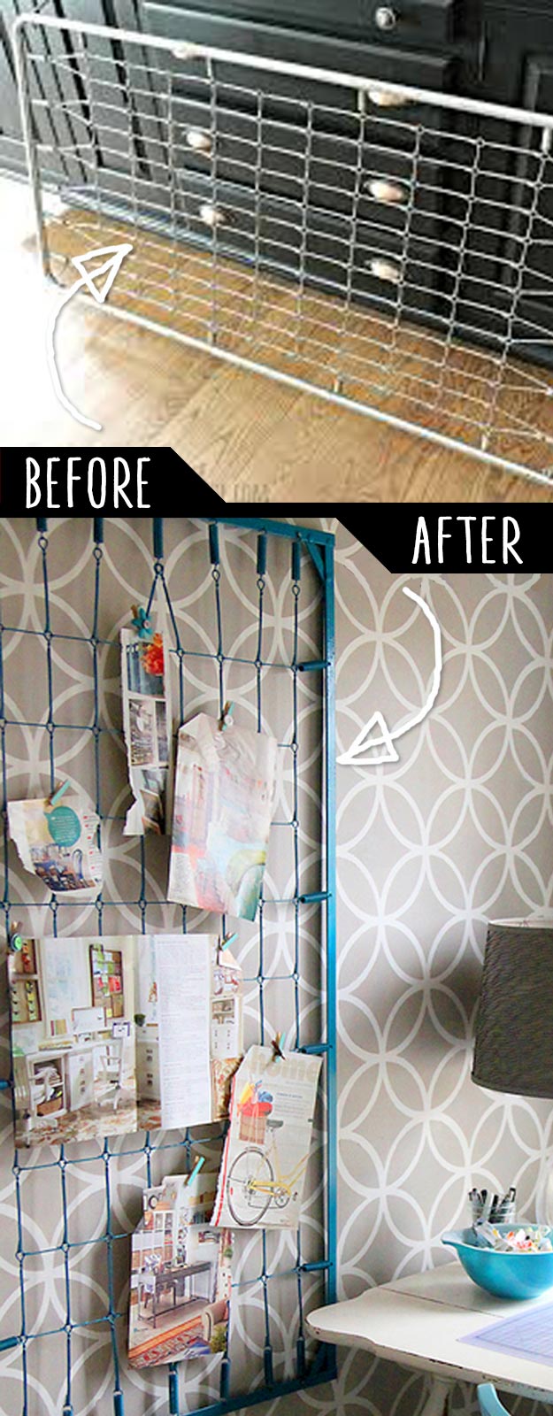 DIY Furniture Hacks | Old Crib Spring to Wall Memo Board | Cool Ideas for Creative Do It Yourself Furniture Made From Things You Might Not Expect #diy