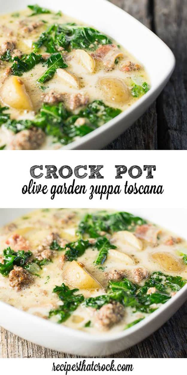 Copycat Recipes From Top Restaurants. Best Recipe Knockoffs from Chipotle, Starbucks, Olive Garden, Cinabbon, Cracker Barrel, Taco Bell, Cheesecake Factory, KFC, Mc Donalds, Red Lobster, Panda Express | Olive Garden Zuppa Toscana Recipe Crock Pot Copycat #recipes #copycatrecipes 