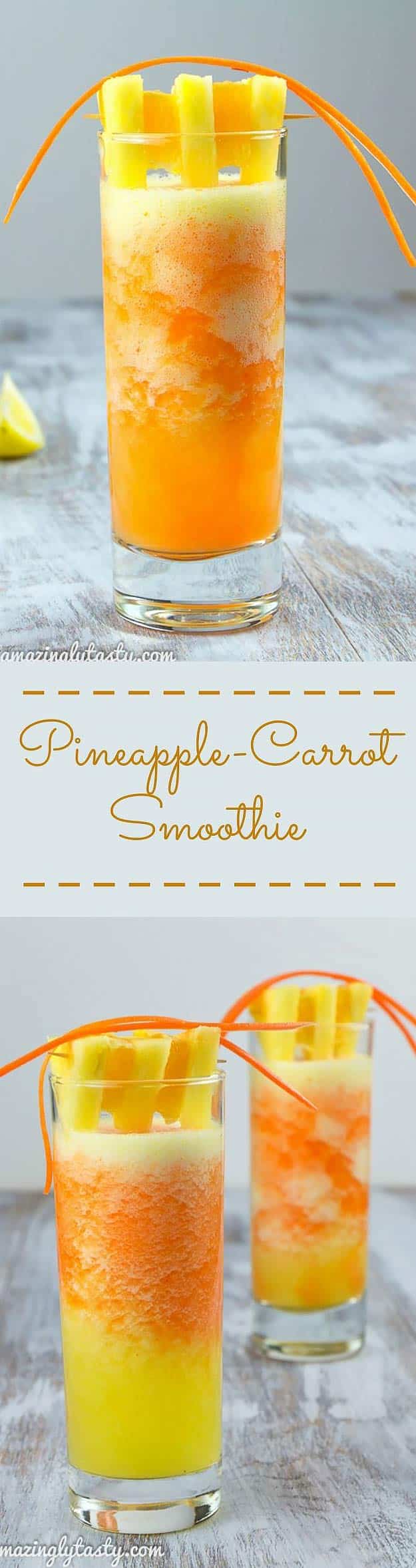 Healthy smoothie recipes and easy ideas perfect for breakfast, energy. Low calorie and high protein recipes for weightloss and to lose weight. Simple homemade recipe ideas that kids love. | Pineapple Carrot Orange Smoothie #smoothies #recipess