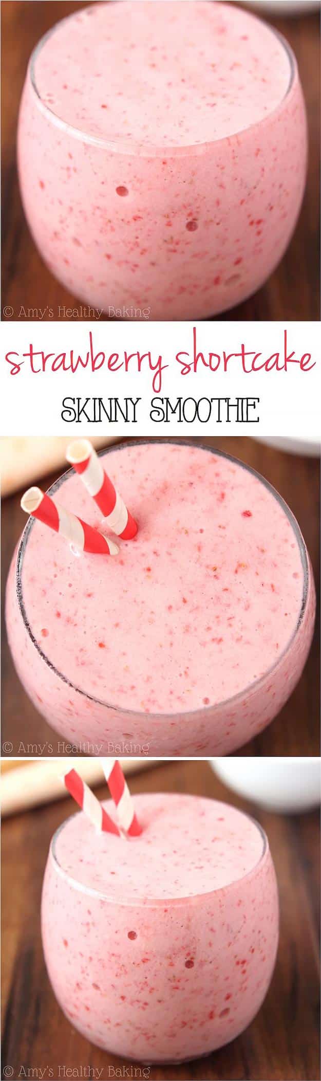 Healthy smoothie recipes and easy ideas perfect for breakfast, energy. Low calorie and high protein recipes for weightloss and to lose weight. Simple homemade recipe ideas that kids love. | Skinny Strawberry Shortcake Smoothie #smoothies #recipess