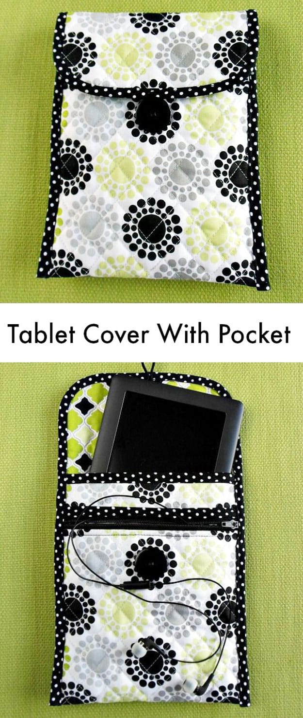 Sewing Crafts To Make and Sell - Easy DIY Ideas for Cheap Things To Sell on Etsy, Online and for Craft Fairs. Make Money with These Homemade Crafts for Teens, Kids, Christmas, Summer, Mother’s Day Gifts. | Tablet Cover With Zippered Pocket