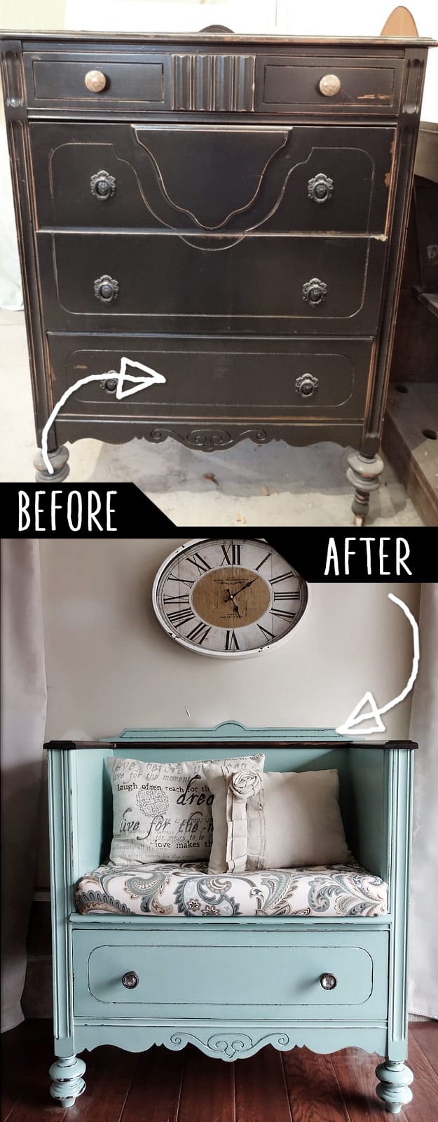 DIY Furniture Hacks | Unused Old Dresser Turned Bench | Cool Ideas for Creative Do It Yourself Furniture | Cheap Home Decor Ideas for Bedroom, Bathroom, Living Room, Kitchen #diy