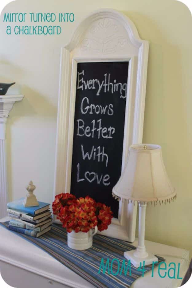 DIY Chalkboard Paint Ideas for Furniture Projects, Home Decor, Kitchen, Bedroom, Signs and Crafts for Teens. | Upcycled Mirror Frame into a Chalkboard Art 