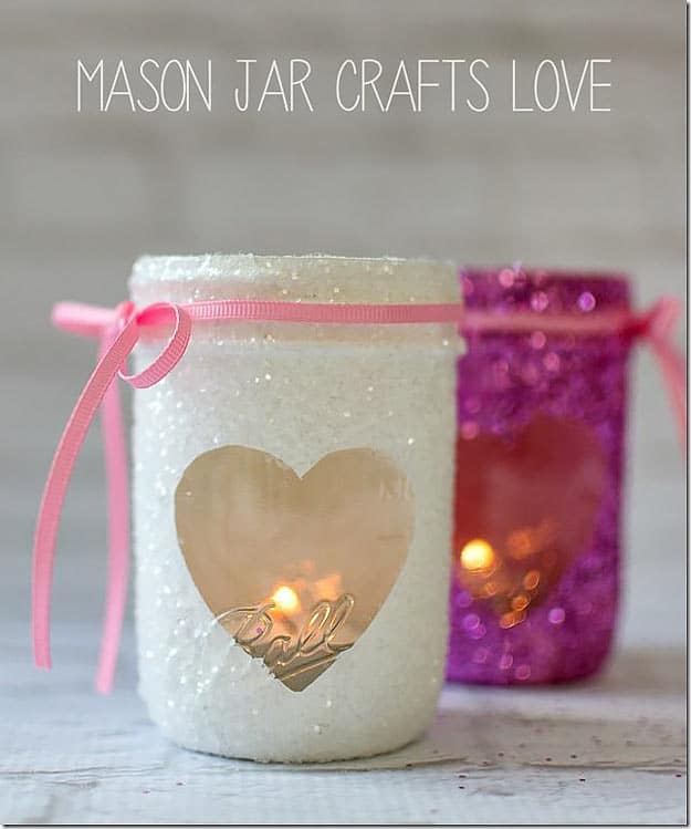 Mason Jar Valentine Gifts and Crafts | DIY Ideas for Valentines Day for Cute Gift Giving and Decor | Valentine Glitter Votives | #valentines