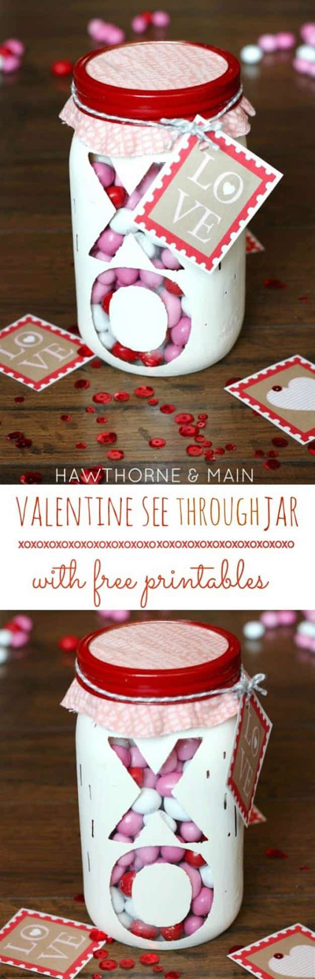 Mason Jar Valentine Gifts and Crafts | DIY Ideas for Valentines Day for Cute Gift Giving and Decor | Valentine-See-Through-Jar | #valentines