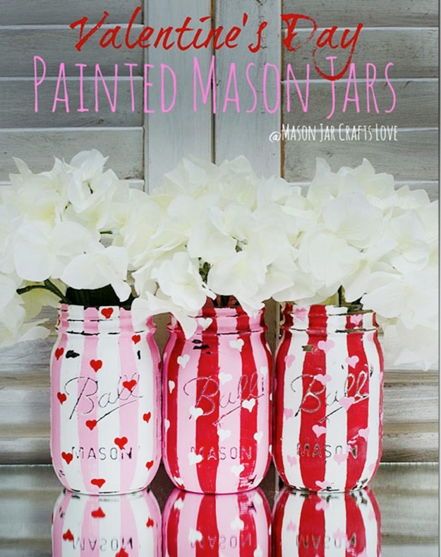 Mason Jar Valentine Gifts and Crafts | DIY Ideas for Valentines Day for Cute Gift Giving and Decor | Distressed Painted Valentine Heart Jars | #valentines