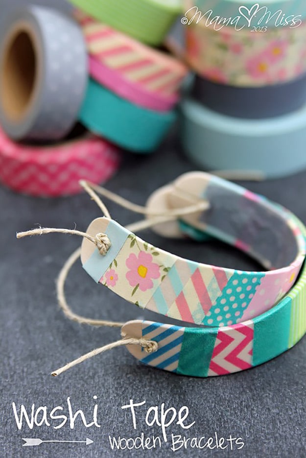 76 Crafts To Make and Sell - Easy DIY Ideas for Cheap Things To Sell on Etsy, Online and for Craft Fairs. Make Money with These Homemade Crafts for Teens, Kids, Christmas, Summer, Mother’s Day Gifts. | Washi Tape Wooden Bracelets #crafts #diy