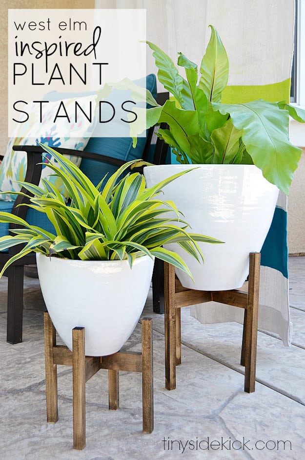 DIY Furniture Store KnockOffs - Do It Yourself Furniture Projects Inspired by Pottery Barn, Restoration Hardware, West Elm. Tutorials and Step by Step Instructions | West Elm Inspired Wooden Plant Stands #diyfurniture #diyhomedecor #copycats