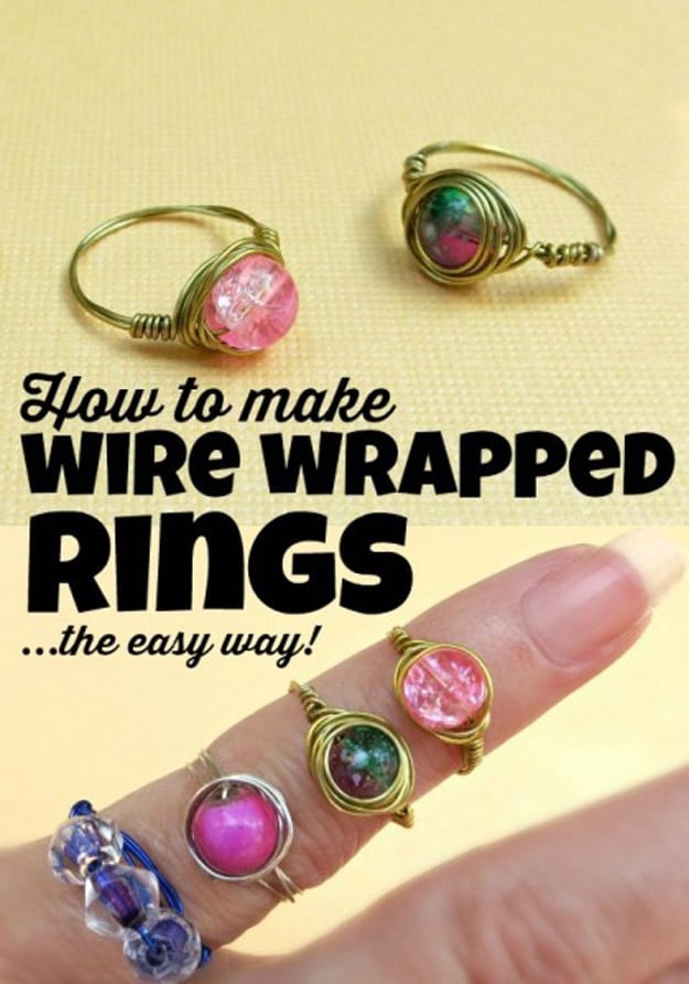 76 Crafts To Make and Sell - Easy DIY Ideas for Cheap Things To Sell on Etsy, Online and for Craft Fairs. Make Money with These Homemade Crafts for Teens, Kids, Christmas, Summer, Mother’s Day Gifts. | Wire Wrapped Bead Rings #crafts #diy