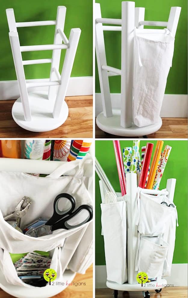 DIY Furniture Hacks | Wooden Stool into a Tool and Crafts Organizer | Cool Ideas for Creative Do It Yourself Furniture Made From Things You Might Not Expect - http://diyjoy.com/diy-furniture-hacks