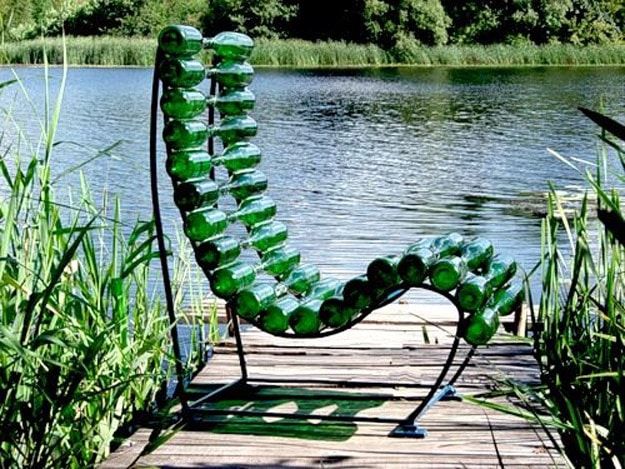 Wine Bottle DIY Crafts - Chair Made From Wine Bottles - Projects for Lights, Decoration, Gift Ideas, Wedding, Christmas. Easy Cut Glass Ideas for Home Decor on Pinterest 