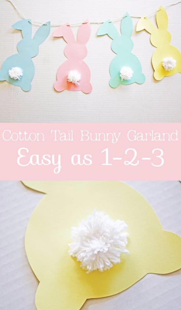 DIY Easter Decorations - Decor Ideas for the Home and Table - Cotton Tail Bunny DIY Garland - Cute Easter Wreaths, Cheap and Easy Dollar Store Crafts for Kids. Vintage and Rustic Centerpieces and Mantel Decorations. 