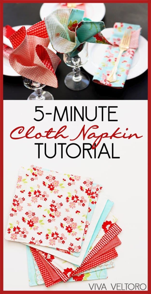 Sewing Projects for The Home - DIY 5-Minute Cloth Napkin Tutorial - Free DIY Sewing Patterns, Easy Ideas and Tutorials for Curtains, Upholstery, Napkins, Pillows and Decor #homedecor #diy #sewing
