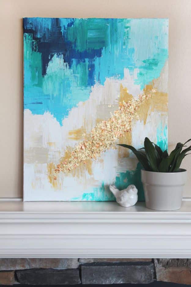 DIY Wall Art Ideas - Creative Canvas Painting Ideas for Room - Do It Yourself Wall Decor for Living Room, Bedroom, Bathroom, Teen Rooms | DIY Abstract Art With A Golden Touch | Cheap Ideas for Those On A Budget. Paint Awesome Hanging Pictures With These Easy Step By Step Tutorial 