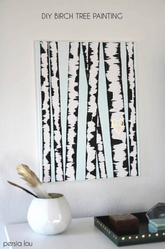 DIY Wall Art Ideas and Do It Yourself Wall Decor for Living Room, Bedroom, Bathroom, Teen Rooms | DIY Birch Tree Wall Art | Cheap Ideas for Those On A Budget. Paint Awesome Hanging Pictures With These Easy Step By Step Tutorial 