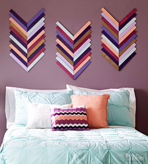 DIY Wall Art Ideas and Do It Yourself Wall Decor for Living Room, Bedroom, Bathroom, Teen Rooms | DIY Chevron Wall Art | Cheap Ideas for Those On A Budget. Paint Awesome Hanging Pictures With These Easy Step By Step Tutorial 