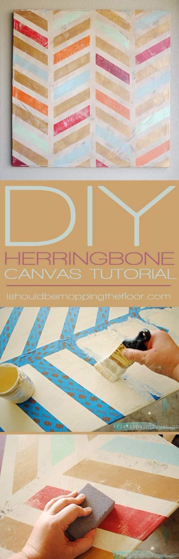 DIY Wall Art Ideas and Do It Yourself Wall Decor for Living Room, Bedroom, Bathroom, Teen Rooms | DIY Herringbone Canvas Art | Cheap Ideas for Those On A Budget. Paint Awesome Hanging Pictures With These Easy Step By Step Tutorial 