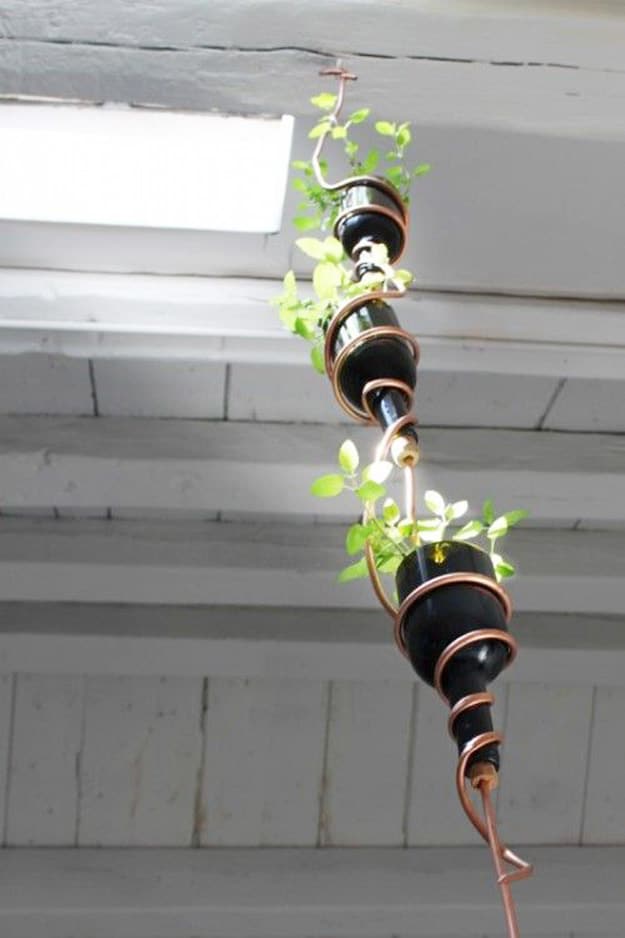 Wine Bottle DIY Crafts - DIY Modern Herb Garden From Recycled Wine Bottles - Projects for Lights, Decoration, Gift Ideas, Wedding, Christmas. Easy Cut Glass Ideas for Home Decor on Pinterest 