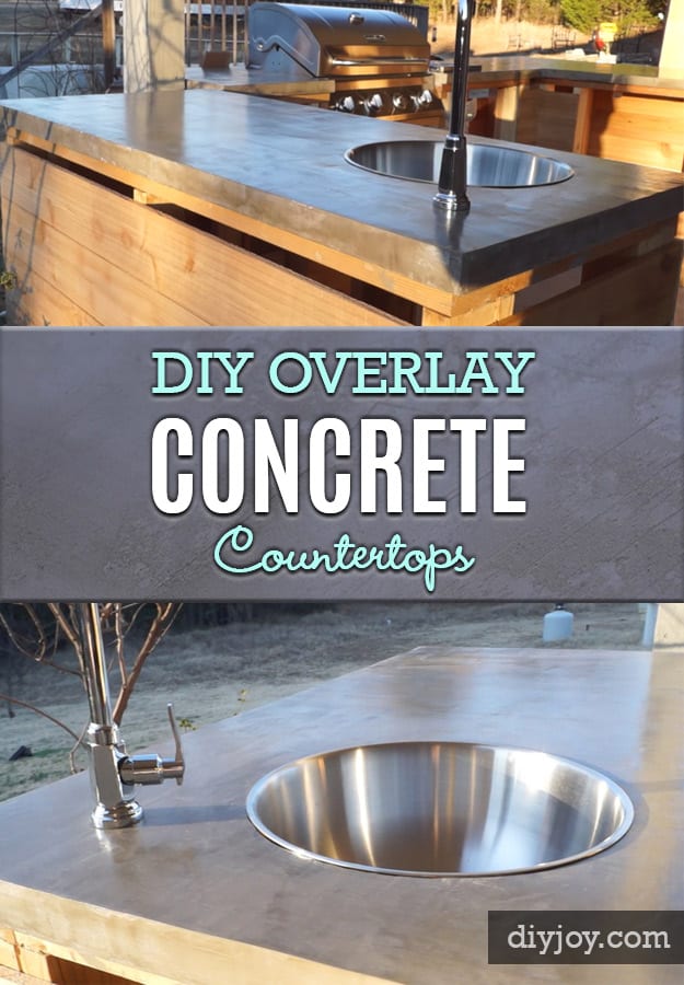 43 DIY concrete crafts - DIY Overlay Concrete Countertops - Cheap and creative projects and tutorials for countertops and ideas for floors, patio and porch decor, tables, planters, vases, frames, jewelry holder, home decor and DIY gifts #gifts #diy 