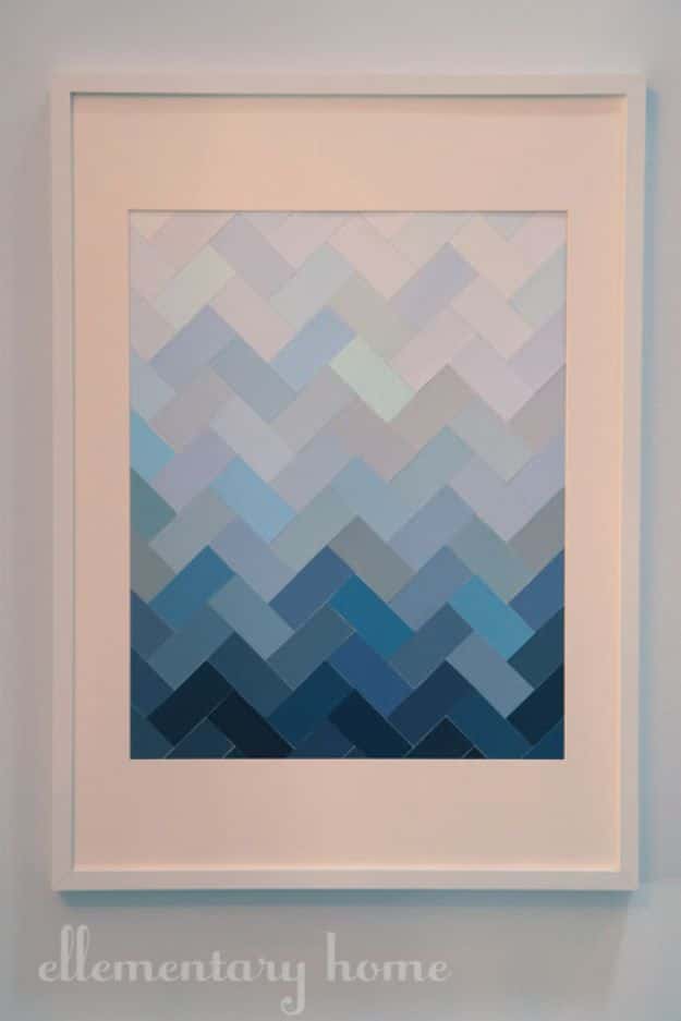 DIY Wall Art Ideas - Cheap DIY Home Decor Projects | DIY Paint Chip Ombre Herringbone Art Tutorial Step by Step | Cheap Decorating Ideas for Those On A Budget | Paint Chip Crafts