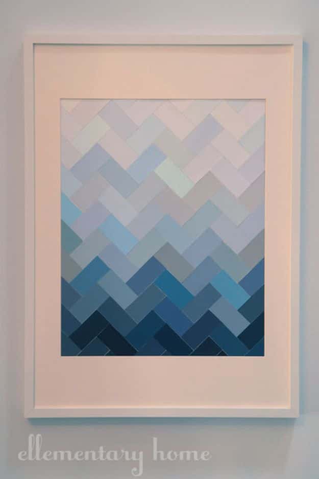 Expensive Looking DIY Wedding Gift Ideas - DIY Paint Chip Ombre Herringbone Wall Art - Easy and Unique Homemade Gift Ideas for Bride and Groom - Cheap Presents You Can Make for the Couple- for the Home, From The Kids, Personalized Ideas for Parents and Bridesmaids #diywedding #weddinggifts #diygifts