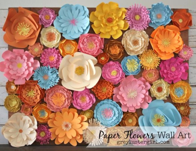 DIY Wall Art Ideas and Do It Yourself Wall Decor for Living Room, Bedroom, Bathroom, Teen Rooms | DIY Paper Flowers Wall Art | Cheap Ideas for Those On A Budget. Paint Awesome Hanging Pictures With These Easy Step By Step Tutorial 