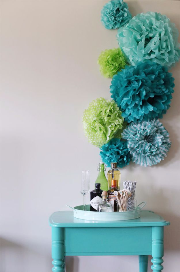 DIY Wall Art Ideas and Do It Yourself Wall Decor for Living Room, Bedroom, Bathroom, Teen Rooms | DIY Tissue Paper Pom Poms Wall Art | Cheap Ideas for Those On A Budget. Paint Awesome Hanging Pictures With These Easy Step By Step Tutorial 