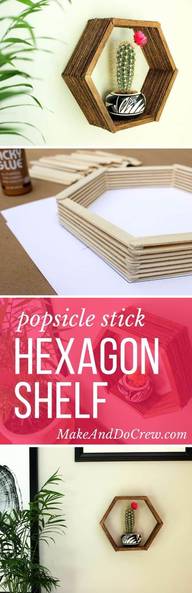 DIY Wall Art Ideas and Do It Yourself Wall Decor for Living Room, Bedroom, Bathroom, Teen Rooms | DIY Wall Art Popsicle Stick Hexagon Shelf | Cheap Ideas for Those On A Budget. Paint Awesome Hanging Pictures With These Easy Step By Step Tutorial 