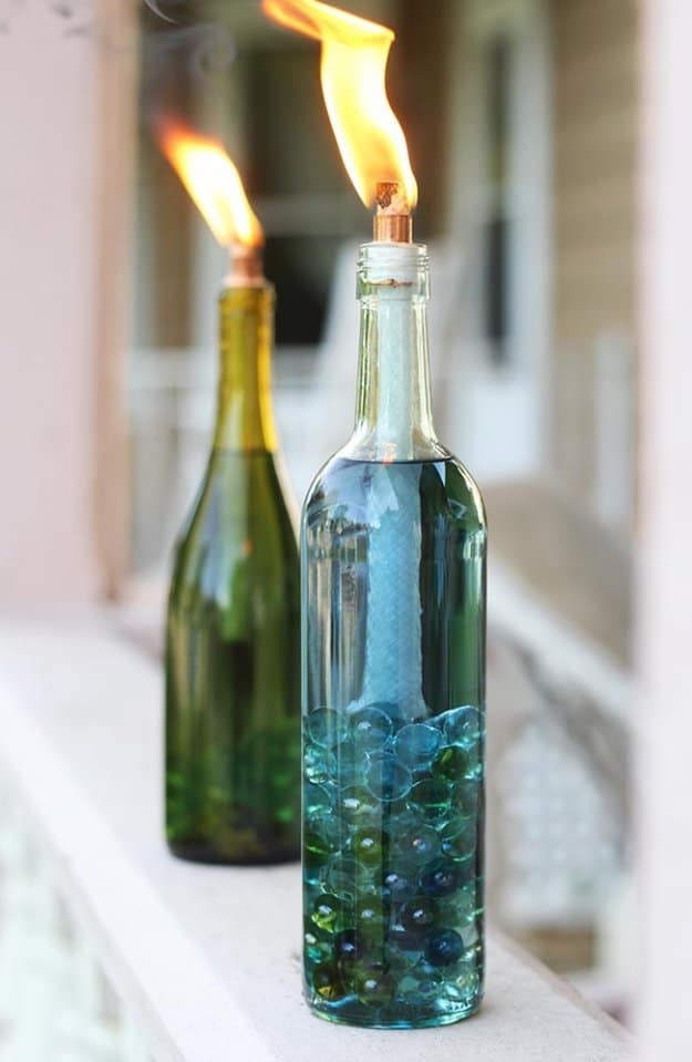 Wine Bottle DIY Crafts - DIY Wine Bottle Citronella Candles - Projects for Lights, Decoration, Gift Ideas, Wedding, Christmas. Easy Cut Glass Ideas for Home Decor on Pinterest 