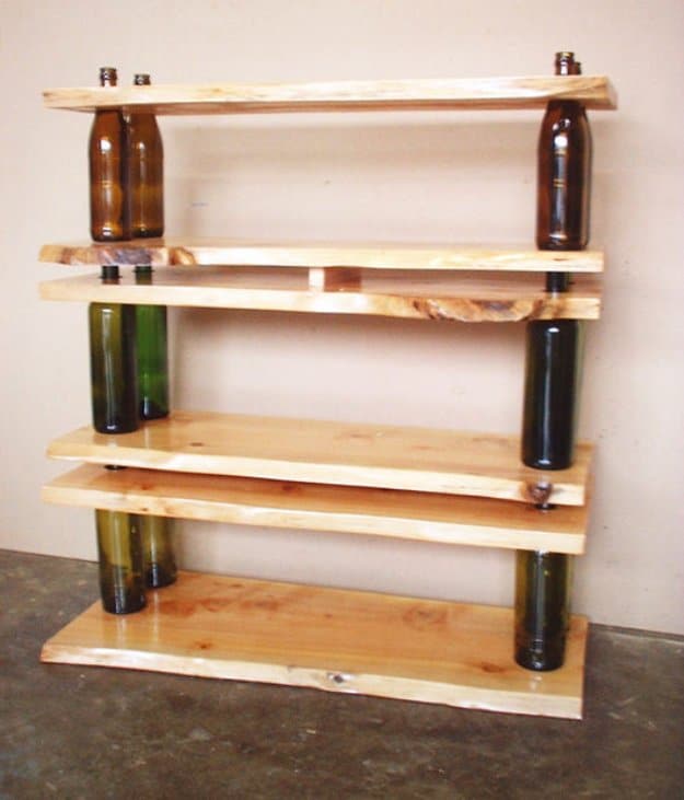 Wine Bottle DIY Crafts - DIY Wine Bottle Shelf - Projects for Lights, Decoration, Gift Ideas, Wedding, Christmas. Easy Cut Glass Ideas for Home Decor on Pinterest 