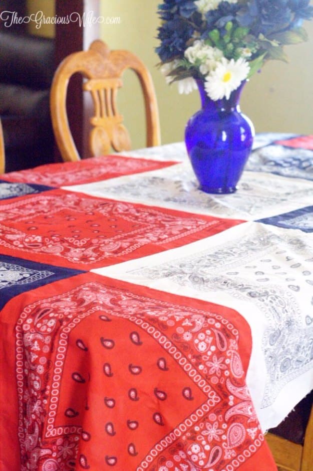 Sewing Projects for The Home - Easy DIY Bandana Table Cloth - Free DIY Sewing Patterns, Easy Ideas and Tutorials for Curtains, Upholstery, Napkins, Pillows and Decor #homedecor #diy #sewing