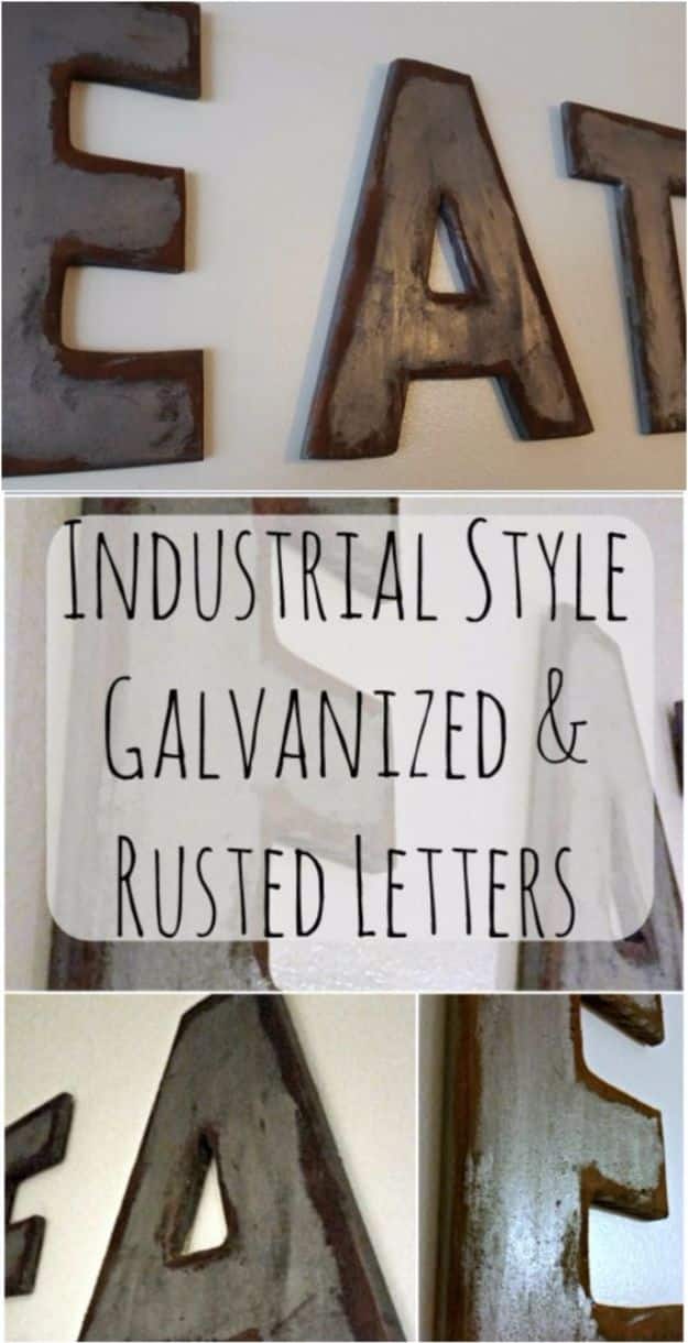 DIY Wall Art Ideas and Do It Yourself Wall Decor for Living Room, Bedroom, Bathroom, Teen Rooms | Industrial Style Galvanized & Rusted Letters Wall Art | Cheap Ideas for Those On A Budget. Paint Awesome Hanging Pictures With These Easy Step By Step Tutorial 