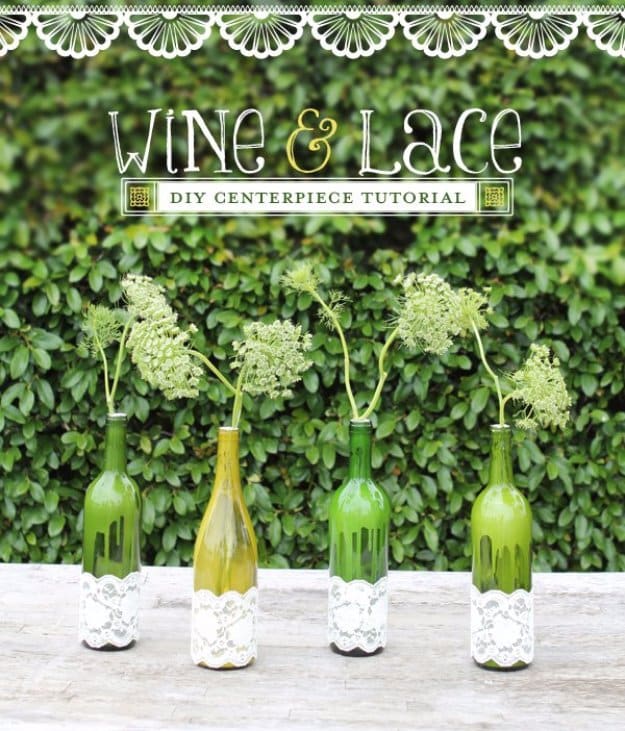 Wine Bottle DIY Crafts - Laced Wine Bottle Vases - Projects for Lights, Decoration, Gift Ideas, Wedding, Christmas. Easy Cut Glass Ideas for Home Decor on Pinterest 