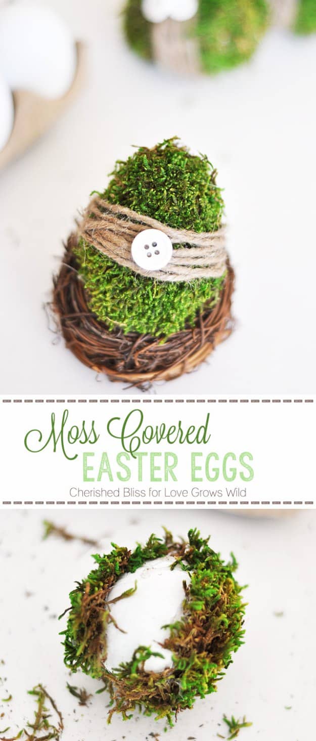 DIY Easter Decorations - Decor Ideas for the Home and Table - Moss Covered Easter Eggs - Cute Easter Wreaths, Cheap and Easy Dollar Store Crafts for Kids. Vintage and Rustic Centerpieces and Mantel Decorations. 