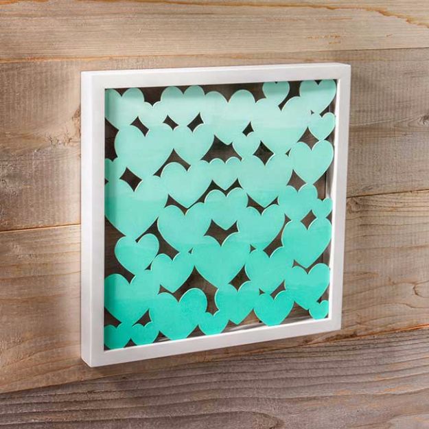 DIY Wall Art Ideas and Do It Yourself Wall Decor for Living Room, Bedroom, Bathroom, Teen Rooms | Ombre Heart DIY Shadow Box | Cheap Ideas for Those On A Budget. Paint Awesome Hanging Pictures With These Easy Step By Step Tutorial 