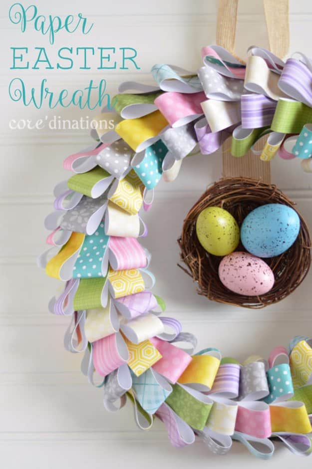 DIY Easter Decorations - Decor Ideas for the Home and Table - Paper Easter Wreath - Cute Easter Wreaths, Cheap and Easy Dollar Store Crafts for Kids. Vintage and Rustic Centerpieces and Mantel Decorations. 