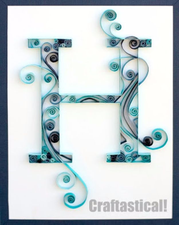 DIY Wall Art Ideas and Do It Yourself Wall Decor for Living Room, Bedroom, Bathroom, Teen Rooms | Quilled Monogram Letter Wall Art | Cheap Ideas for Those On A Budget. Paint Awesome Hanging Pictures With These Easy Step By Step Tutorial 
