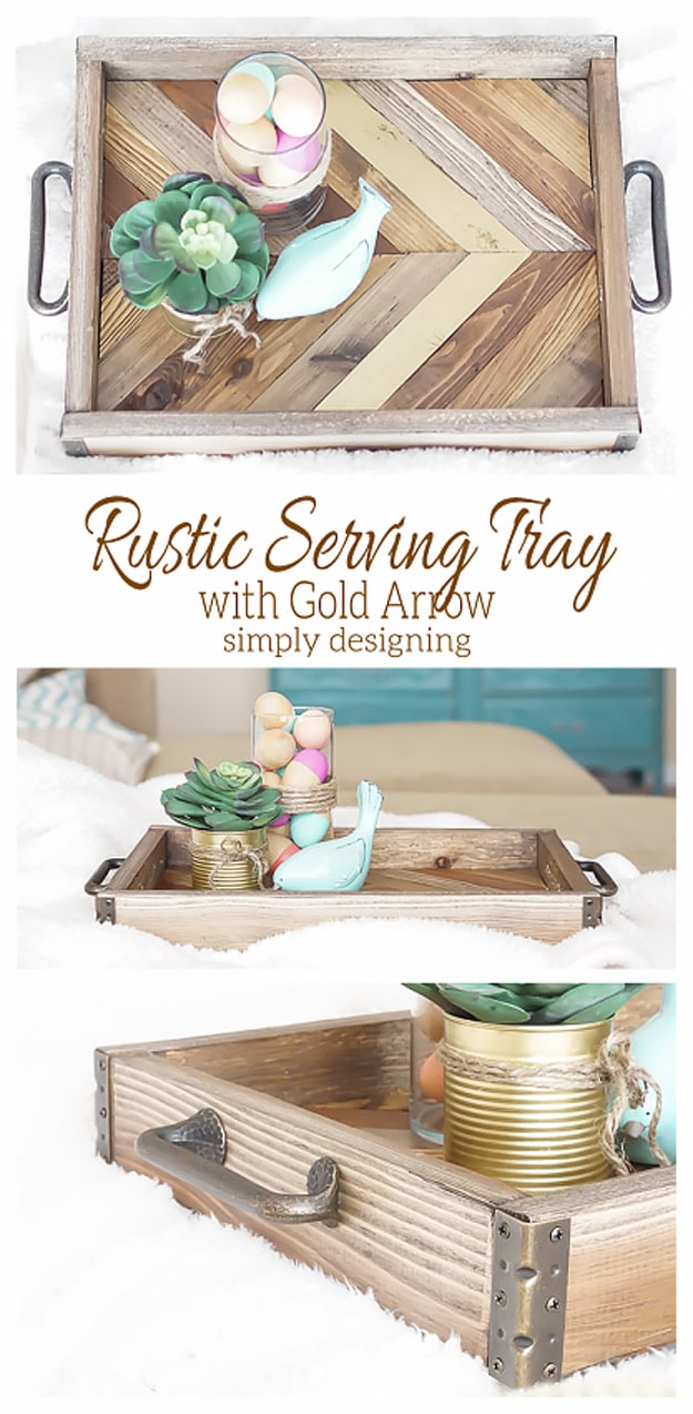 Expensive Looking DIY Wedding Gift Ideas - Rustic Serving Tray with Gold Arrow - Easy and Unique Homemade Gift Ideas for Bride and Groom - Cheap Presents You Can Make for the Couple- for the Home, From The Kids, Personalized Ideas for Parents and Bridesmaids #diywedding #weddinggifts #diygifts