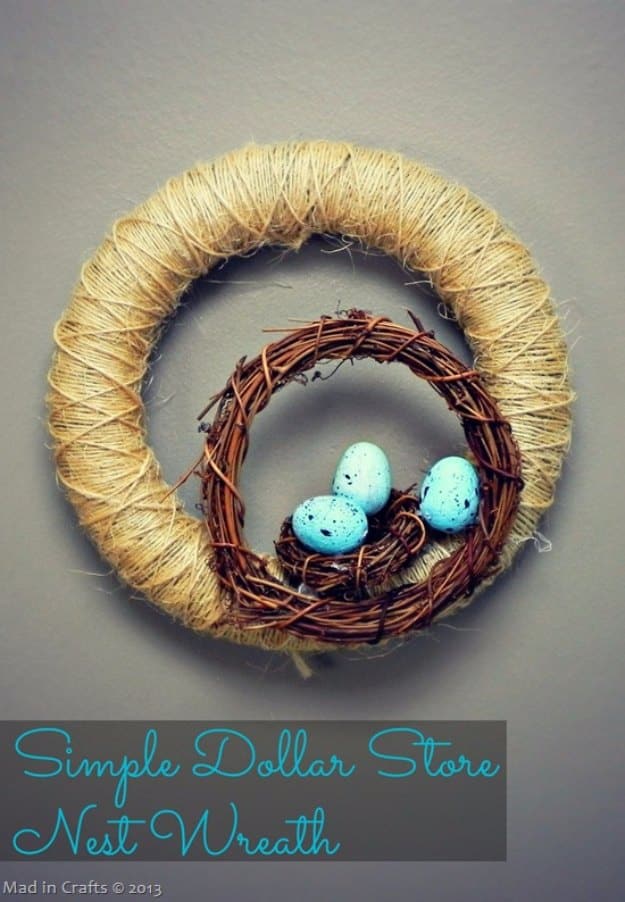 DIY Easter Decorations - Decor Ideas for the Home and Table - Simple Dollar Stoire Nest Wreath - Cute Easter Wreaths, Cheap and Easy Dollar Store Crafts for Kids. Vintage and Rustic Centerpieces and Mantel Decorations. 