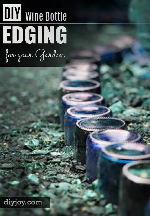 Wine Bottle DIY Crafts - DIY Wine Bottle Edging For Your Garden - Projects for Lights, Decoration, Gift Ideas, Wedding, Christmas. Easy Cut Glass Ideas for Home Decor on Pinterest 