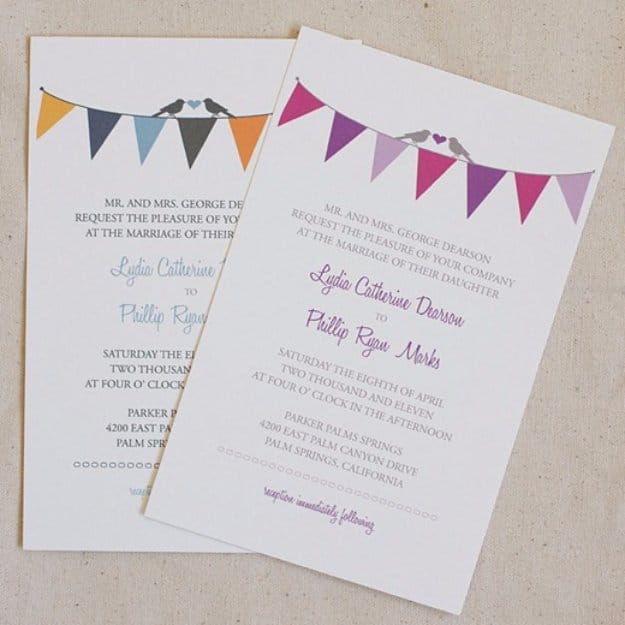 DIY Wedding Invitiations - Bunting Wedding Invitation - Templates, Free Printables and Wording | Tutorials for Unique, Rustic, Elegant and Vintage Homemade Invites #weddinginvitations #diyweddings