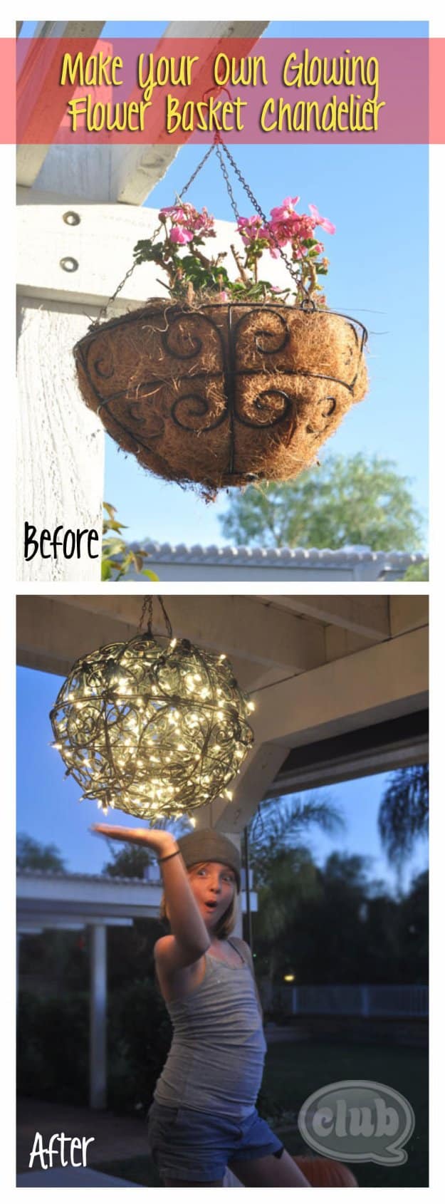 DIY Porch and Patio Ideas - DIY Flower Basket Chandelier - Decor Projects and Furniture Tutorials You Can Build for the Outdoors -Swings, Bench, Cushions, Chairs, Daybeds and Pallet Signs 